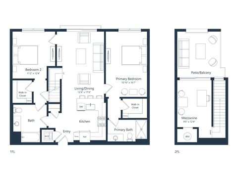 Floor plan for 2 beds, 2 baths, 1478 sqft